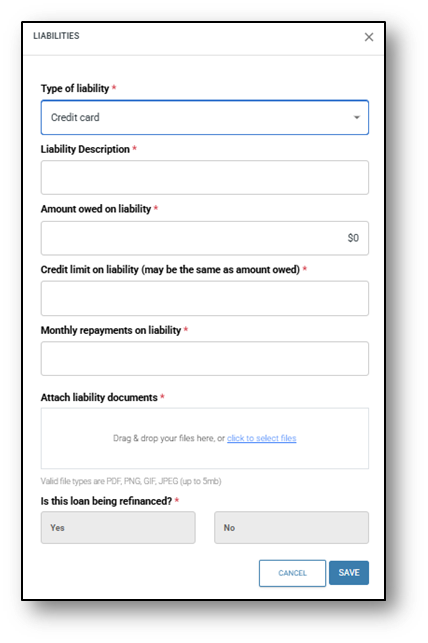 liabilities prompt for Credit card