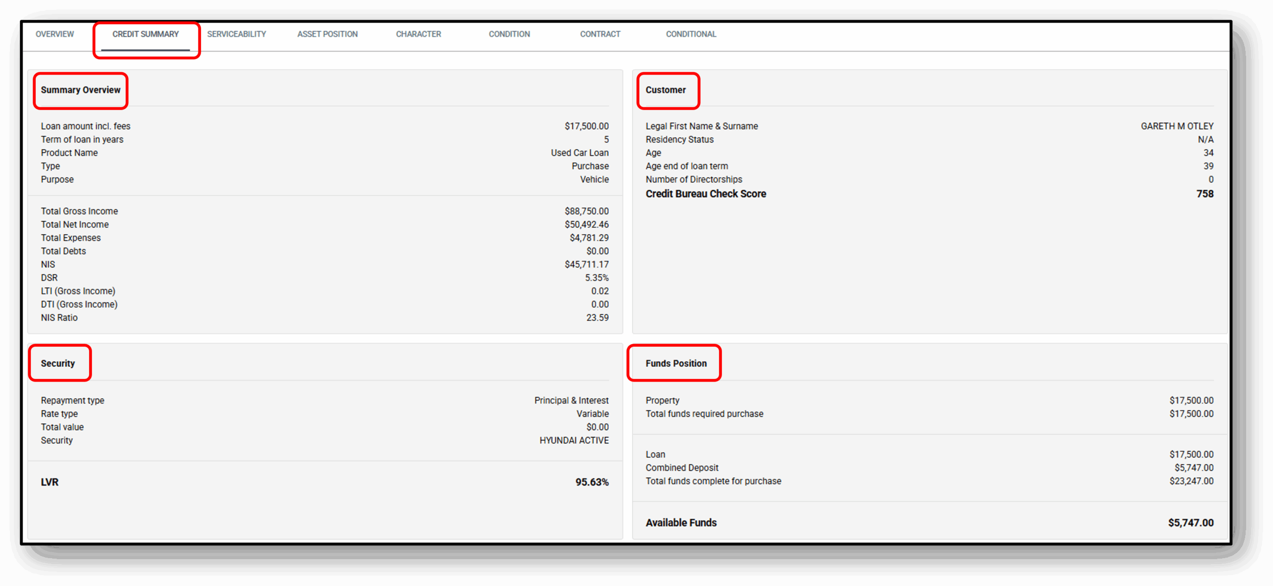 Credit Summary - Hero Image of the applicants tab