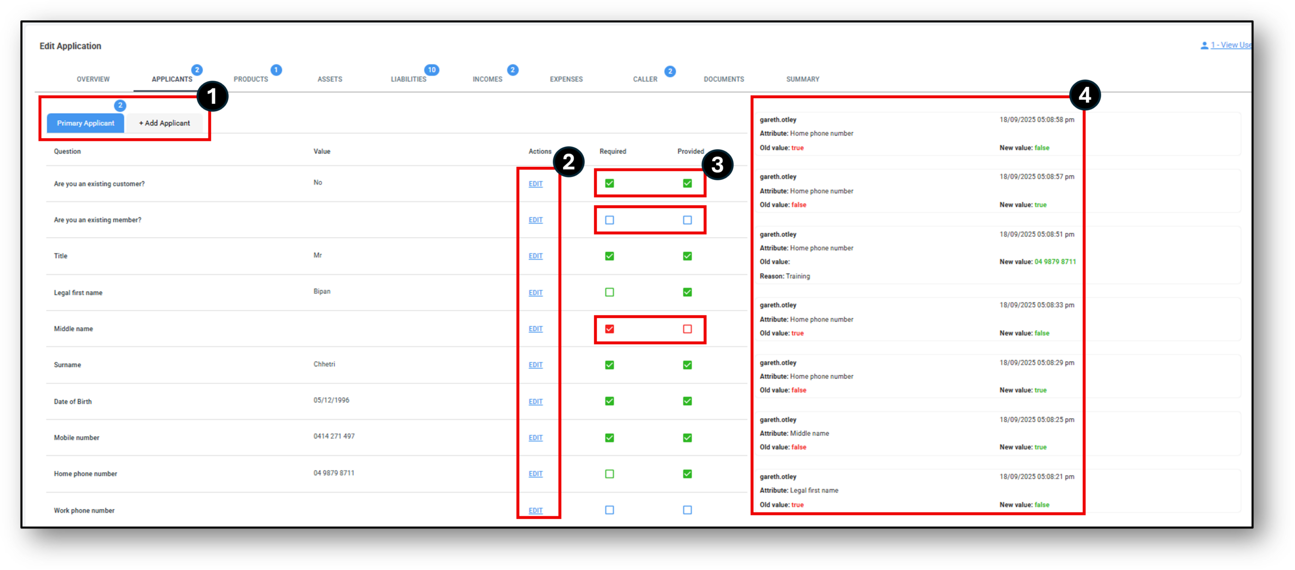 Image of the applicants tab