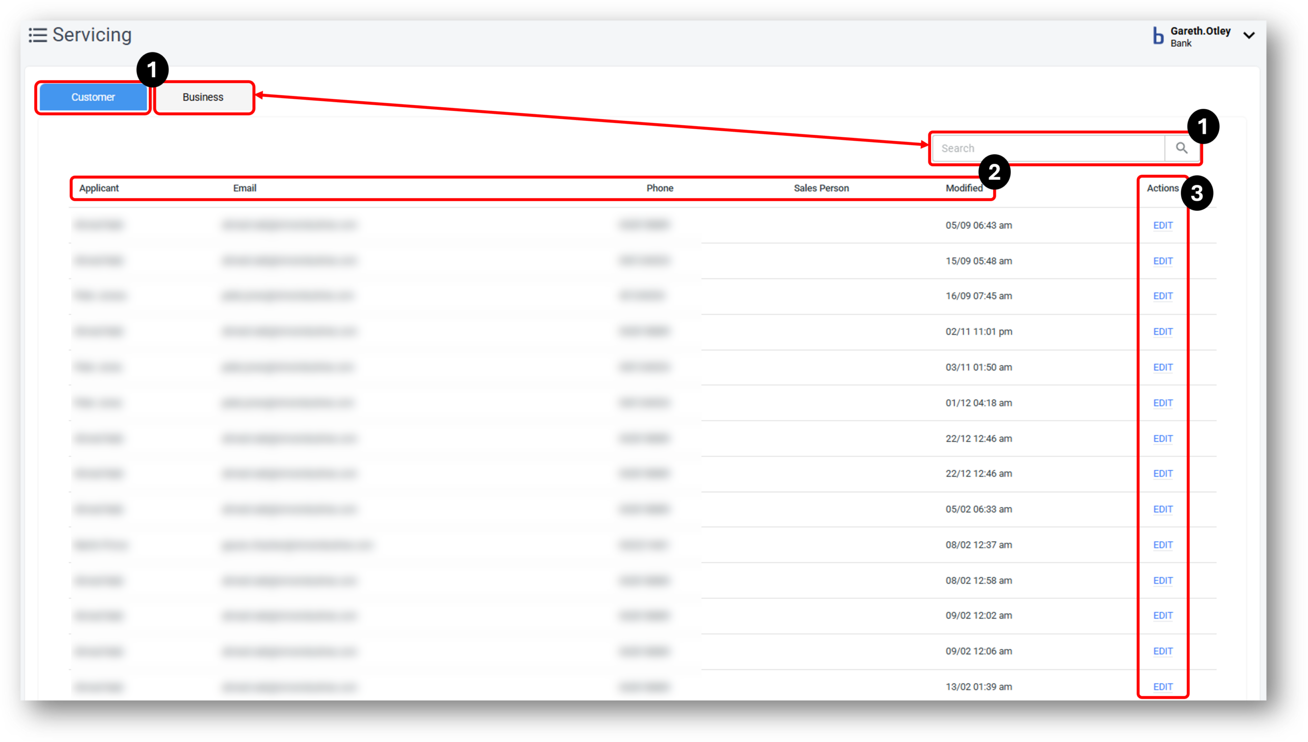 Image of the applicants tab